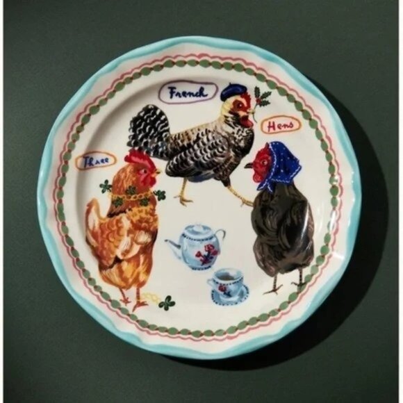 Anthropologie Nathalie Lete Twelve Days of Christmas Plate Three French Hens NEW